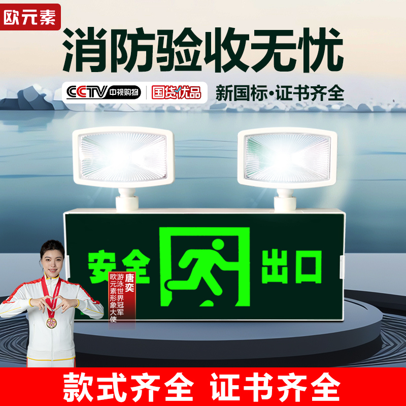 消防应急灯二合一安全出口照明灯紧急通道疏散led标志灯指示灯牌 家装灯饰光源 应急灯 原图主图