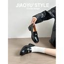 英伦风擦色小皮鞋 通勤一脚蹬粗跟玛丽珍单鞋 骄屿复古乐福鞋 真皮