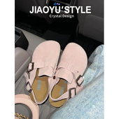 包头半拖鞋 牛皮 女软底足弓支撑博肯凉鞋 厚底单鞋 骄屿 两穿勃肯鞋