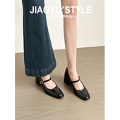 骄屿法式 粗高跟鞋 女2026春秋新款 真皮 绝美配裙子复古玛丽珍单鞋