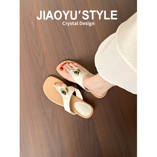 真皮~骄屿法式人字拖夹趾拖鞋女夏外穿凉鞋2026新款一脚蹬凉拖鞋