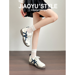 真皮~骄屿蓝色芭蕾德训鞋女2025新款内增高老爹鞋运动休闲阿甘鞋