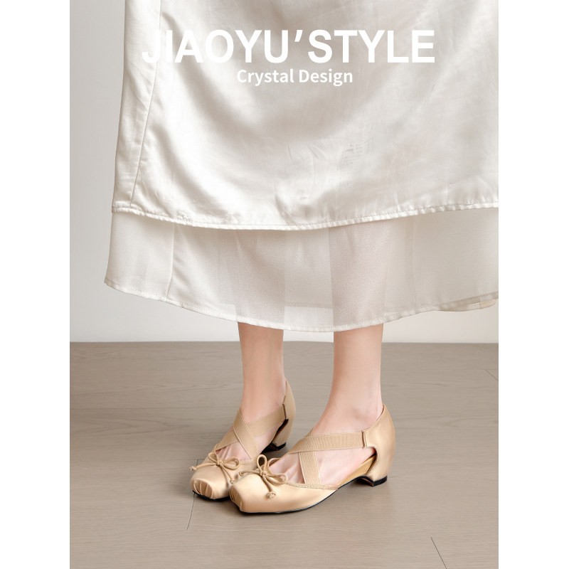 真皮~骄屿法式交叉带芭蕾玛丽珍鞋2026新款蝴蝶结内增高运动凉鞋