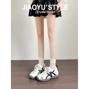 加绒秋冬棉鞋 真皮 厚底运动鞋 女休闲阿甘鞋 骄屿内增高复古德训鞋