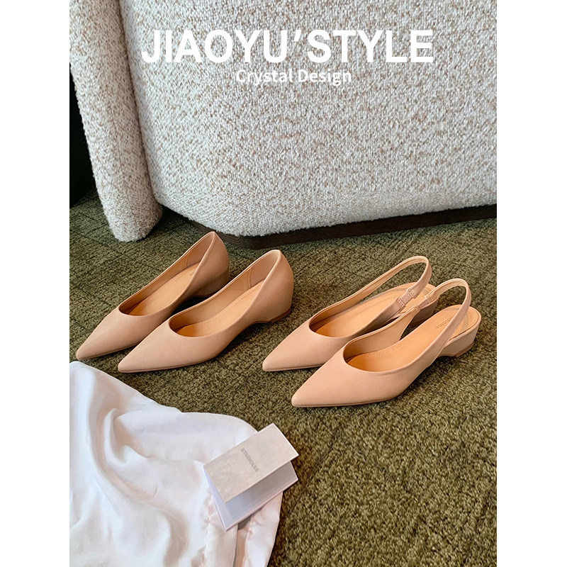 真皮~骄屿裸色高跟玛丽珍鞋女2026春夏新款尖头包头凉鞋漆皮单鞋