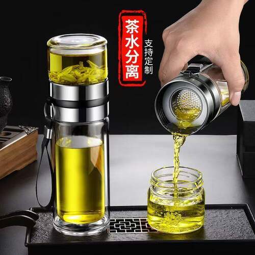 保温杯男士茶水分离杯加厚防爆双层玻璃杯2026新款高硼硅喝水泡茶