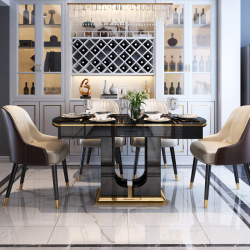 轻奢风组合多功能钢化玻璃餐桌椅