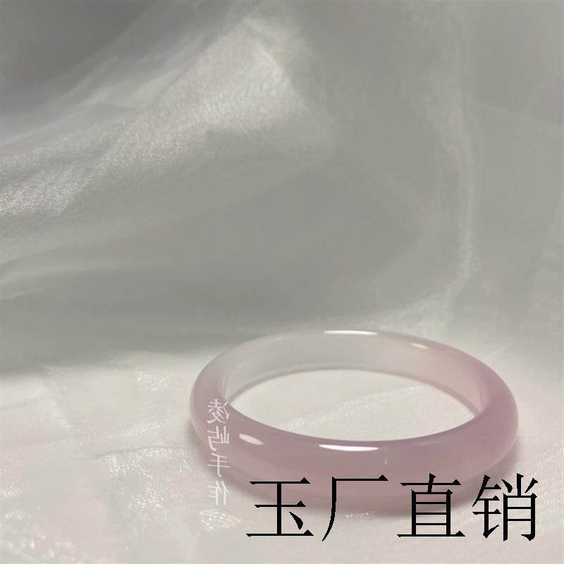 精选半冰种渐变粉色玛瑙手镯郁金香玉髓细圆条镯子叮当玉手镯送礼