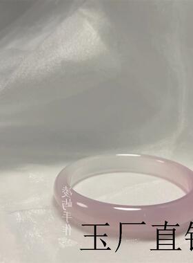 精选半冰种渐变粉色玛瑙手镯郁金香玉髓细圆条镯子叮当玉手镯送礼