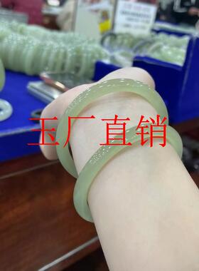 和田玉手镯新疆小细圆条叮当晴水绿青白美人条年轻网红时尚款镯子