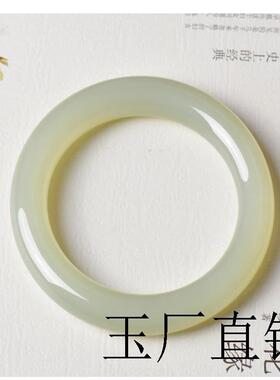 青海料和田玉晴水手镯青白玉女款湖水绿冰底百搭显气质胖圆条镯子