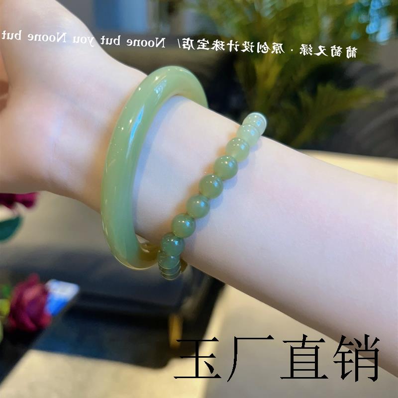 纯天然新疆和田玉手镯青白玉镯子青海冰种鸭蛋青羊脂玉手饰品证书