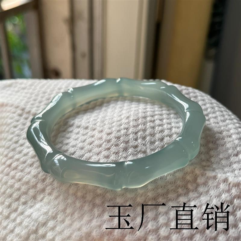 高端冰种绿晴水油青色玛瑙竹节手镯骨节玉镯美人镯古风女款送礼物