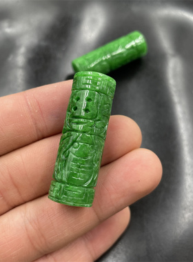 翡翠色干青铁龙生阳绿色玉石转运珠路路通翠玉雕花筒珠长珠挂饰品