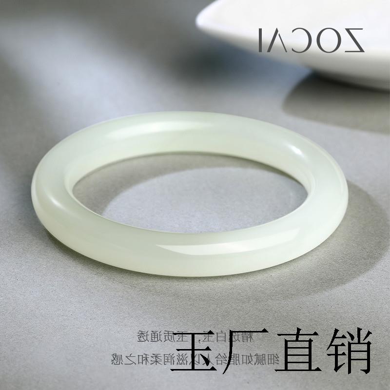 和田玉青白玉手镯晴水叮当镯晴水小圆条玉髓保真阿富汗玉镯子证书