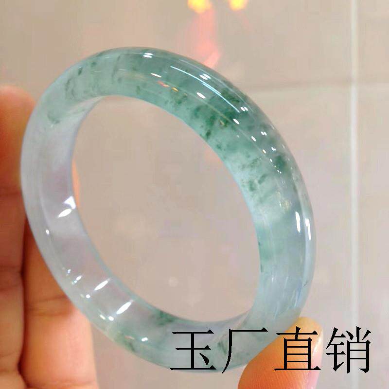 缅甸翡翠色老坑晴水飘花手镯正圈冰透精选手镯贵妃玉镯子吊坠送礼