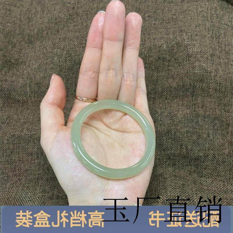 和田玉手镯新疆高端小细圆条青白玉晴水绿美人叮当镯子翡翠送礼品