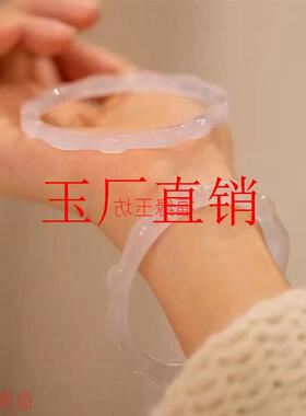 冰种淡紫色竹节玛瑙高冰透玉髓手镯小清新古风百搭节节高玉镯女款