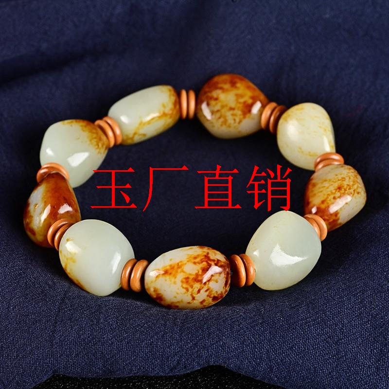 籽料手串羊脂玉原石手链黄泌皮青