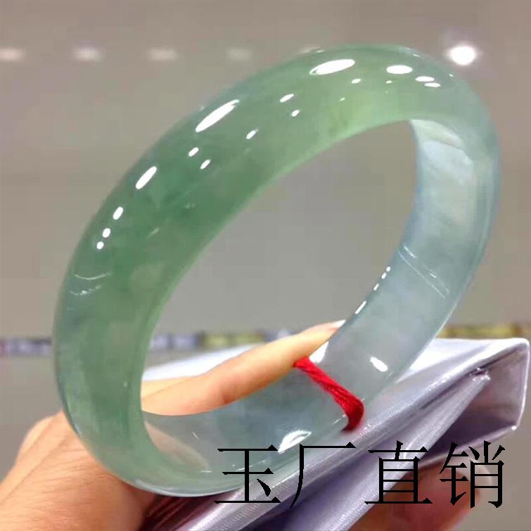 缅甸翡翠色冰种飘花镯子浅绿色玉石女款正圈平安镯油青玉手镯证书