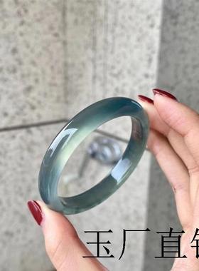 正品巴西天然高冰种库里蓝玉髓手镯蓝玛瑙冰透款天青冻招财玉镯子