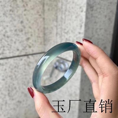 正品巴西天然高冰种库里蓝玉髓手镯蓝玛瑙冰透款天青冻招财玉镯子