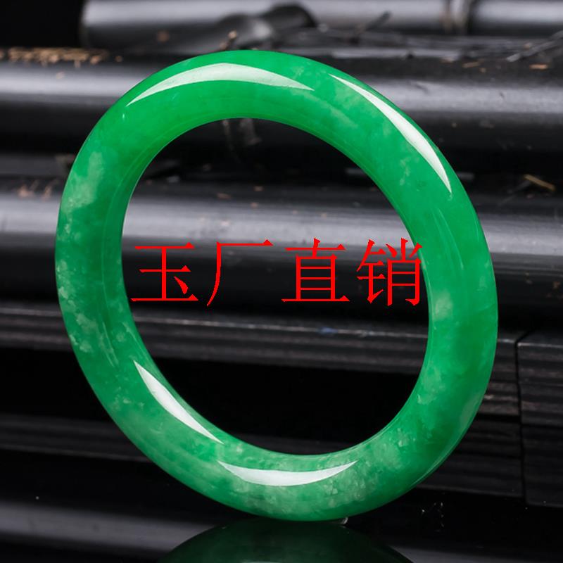 缅甸老坑帝王绿翡翠色手镯冰糯种满绿圆条手镯少女款细圆款处理