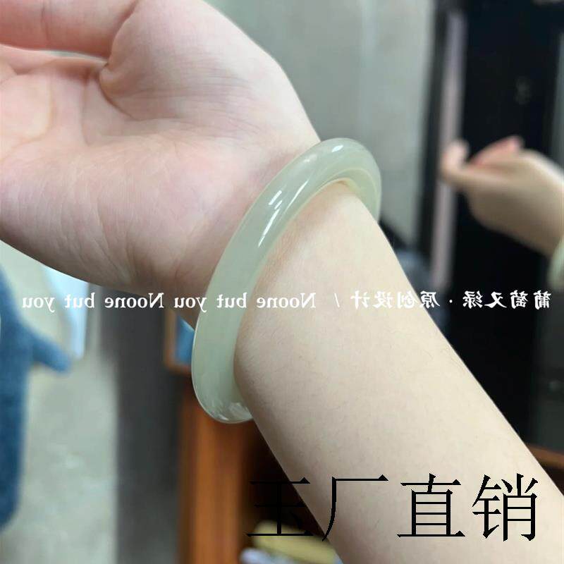 正品青白玉镯子叮当小细条冰种女款胖圆条青海和田玉晴水手镯证书