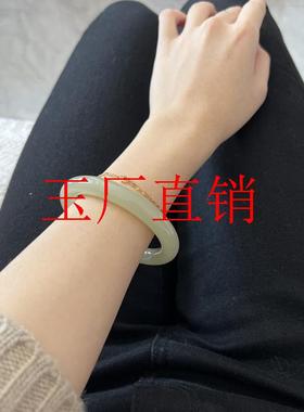 新疆和田玉青白玉冰底晴水圆条胖圆玉镯子少女款湖水绿青海料处理