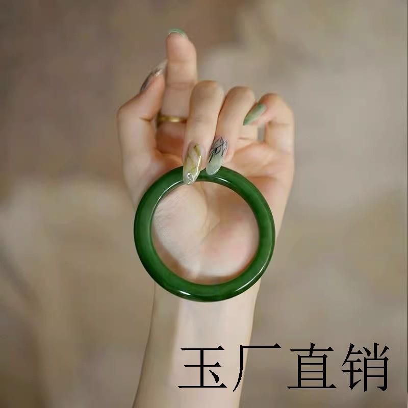 菠菜绿细圆条叮当镯碧玉美人条玉