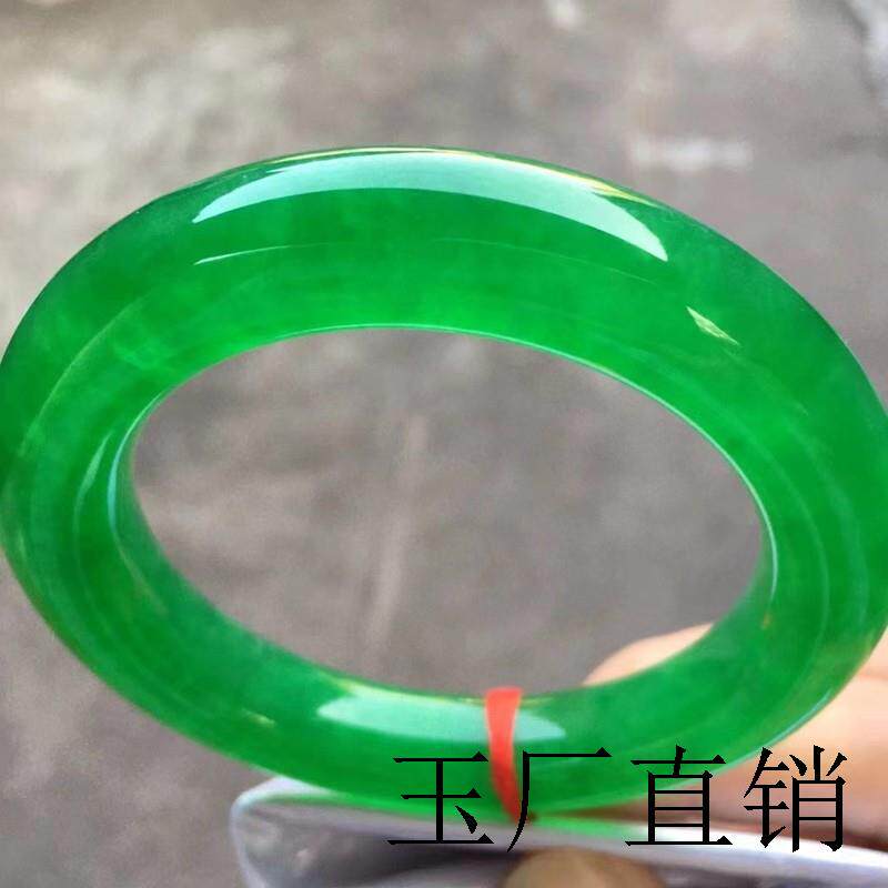 缅甸翡翠色高档冰透帝王绿冰种圆条女士玉石手镯精品满绿翡翠手镯