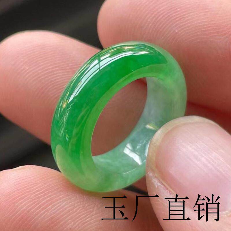 玉戒指翡翠色冰种阳绿指环缅甸老坑飘花戒圈高端指环精选尾戒男女