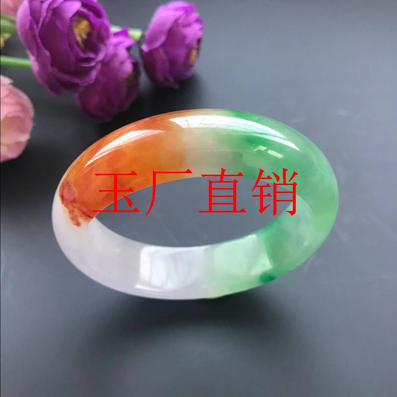 春带彩翡翠色紫罗兰飘绿花玉镯子女款鸡油黄处理温润小众创意高级