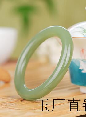 和田玉圆条手镯女款青白玉镯子冰底晴水料湖水绿青海料手饰品证书