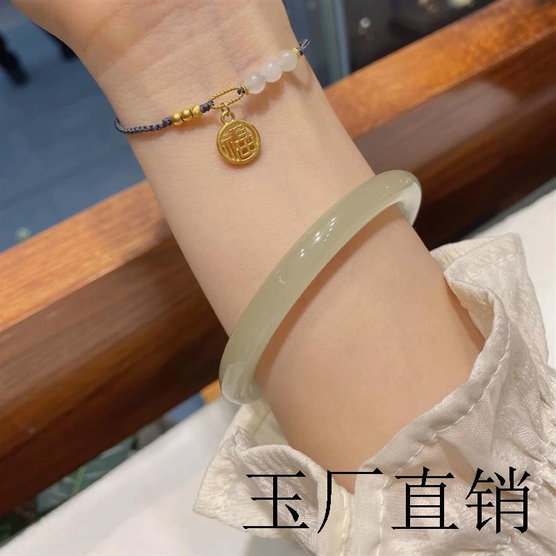 新疆和田玉青白玉手镯女款叮当镯细条高端晴水青海翡翠玉镯子证书
