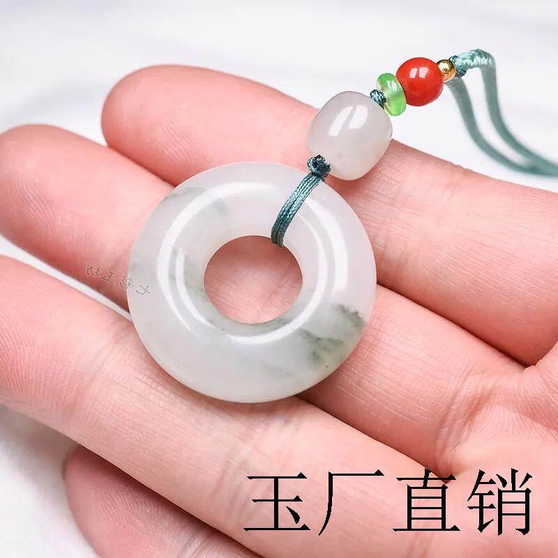 高端玉石金丝玉天山翠飘花平安扣吊坠玉坠翡翠色转运环项链女款