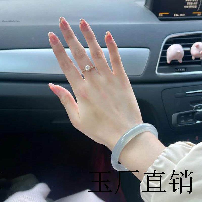 翡翠手镯真玉缅甸玉镯子玉石冰糯种飘蓝花小细圆条黄翡手饰品证书