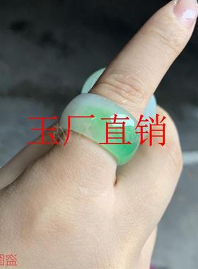 精选缅甸翡翠色戒指春彩玉扳指飘