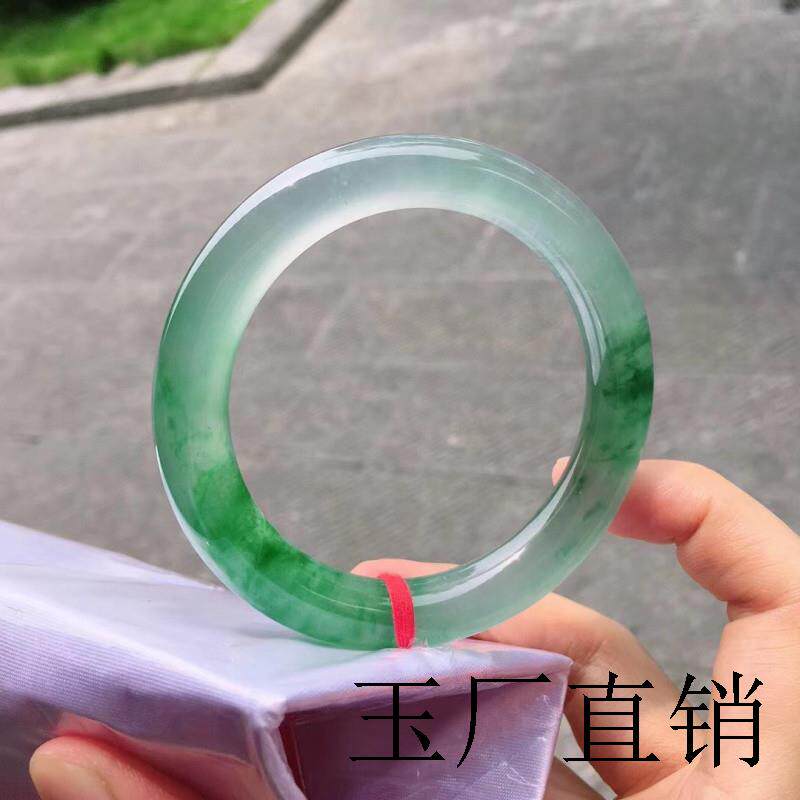 冰种飘花翡翠色手镯缅甸冰透玉镯细圆条飘阳绿玉手镯精品百搭气质