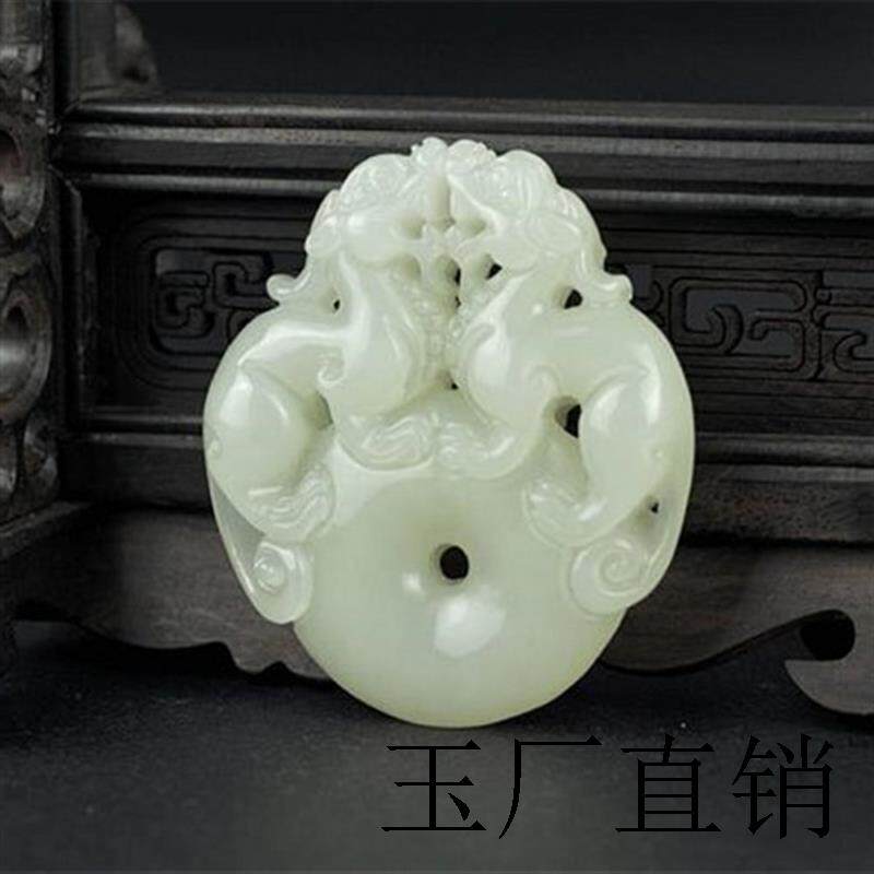 天然新疆和田玉双貔貅挂件正品白玉招财麒麟吊坠男女情侣款平安扣