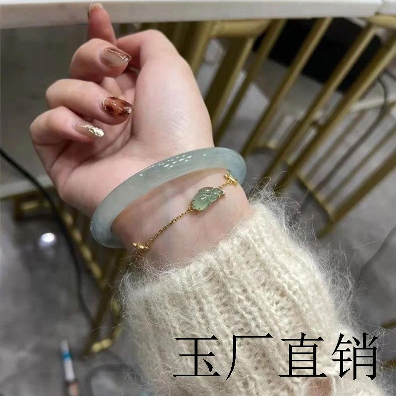 高端玉石翡翠手镯冰种飘花玉镯子缅甸真玉镯阳绿叮当圆条镯百搭款