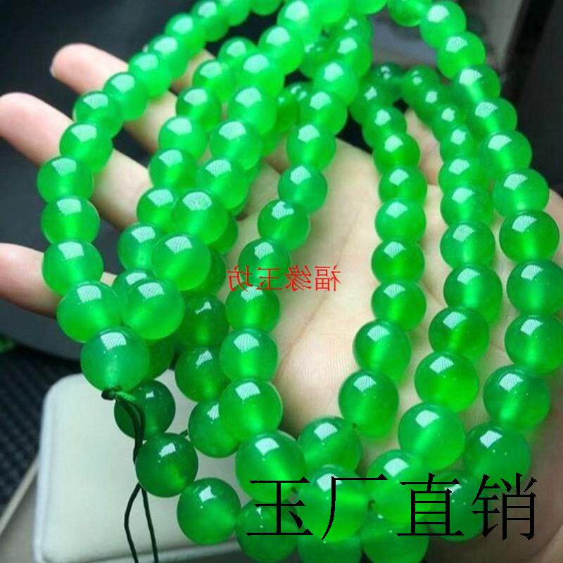 缅甸翡翠色项链高冰种老坑料阳绿色帝王绿108颗佛珠玉手串男女款