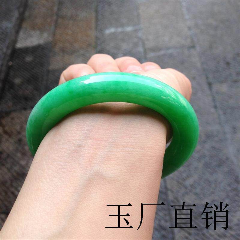 高端款缅甸阳绿圆条手镯翡翠色翡翠色冰糯种满绿玉镯子女款送朋友
