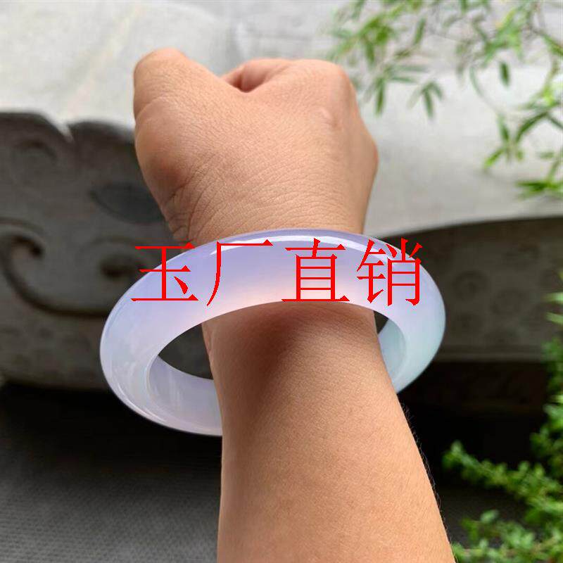 冰种春彩翡翠色正圈缅甸老坑飘绿紫罗兰圆条玉镯子浅紫色贵妃手镯