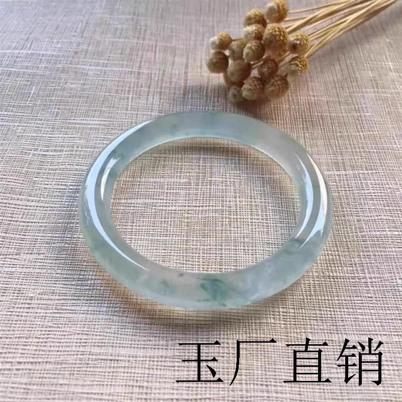 缅甸冰种圆条翡翠色手镯飘花贵妃玉手镯正圈贵妃原石手镯女款送礼