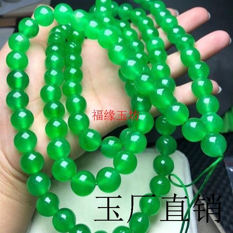 缅甸老坑料冰糯种阳绿翡翠色项链满绿色圆珠项链毛衣链女男款时尚