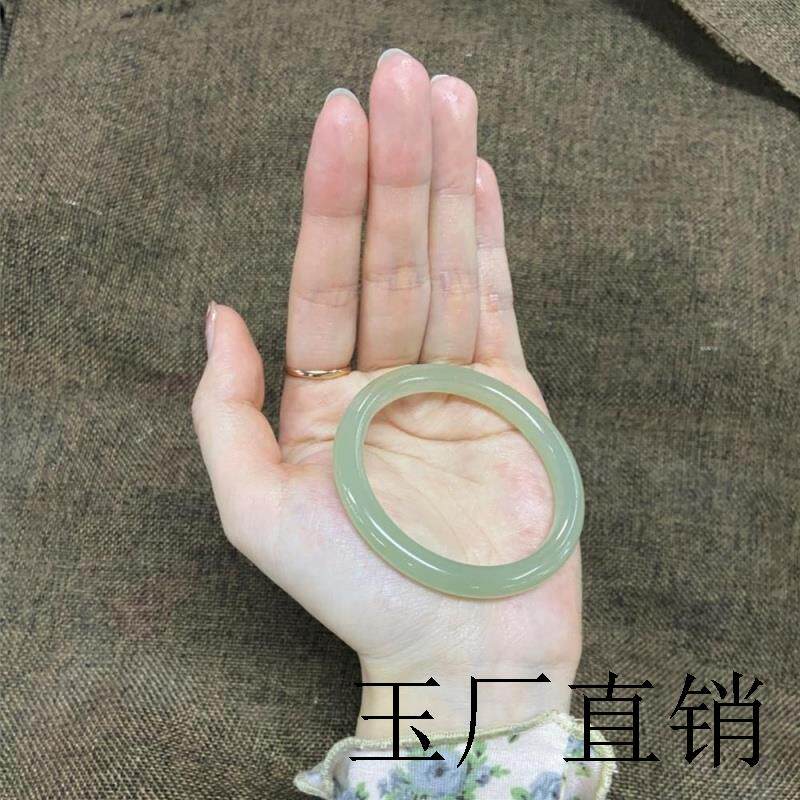 和田玉手镯新疆天然小细圆条青白玉晴水绿翡翠年轻款美人叮当镯子