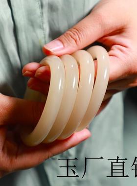 和田玉手镯女主款圆条福镯妈妈全新礼物青海料藕粉色真玉镯子证书