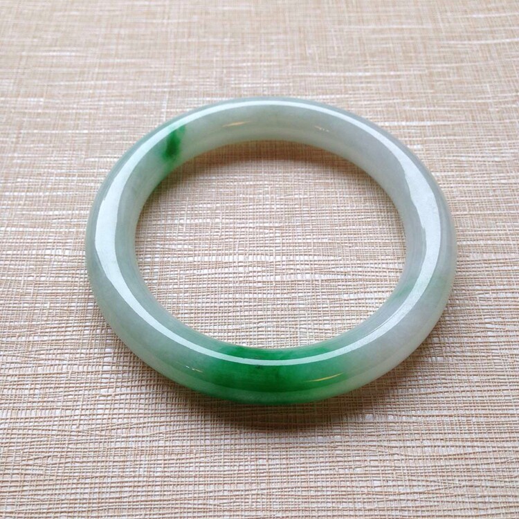 复古白底青飘花细条手环天然翡翠