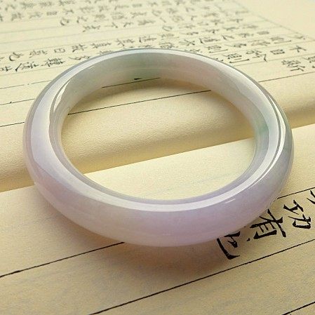 天然高端玉石圆条手镯淡紫罗兰翡翠飘绿冰种玉手镯正品女款带证书
